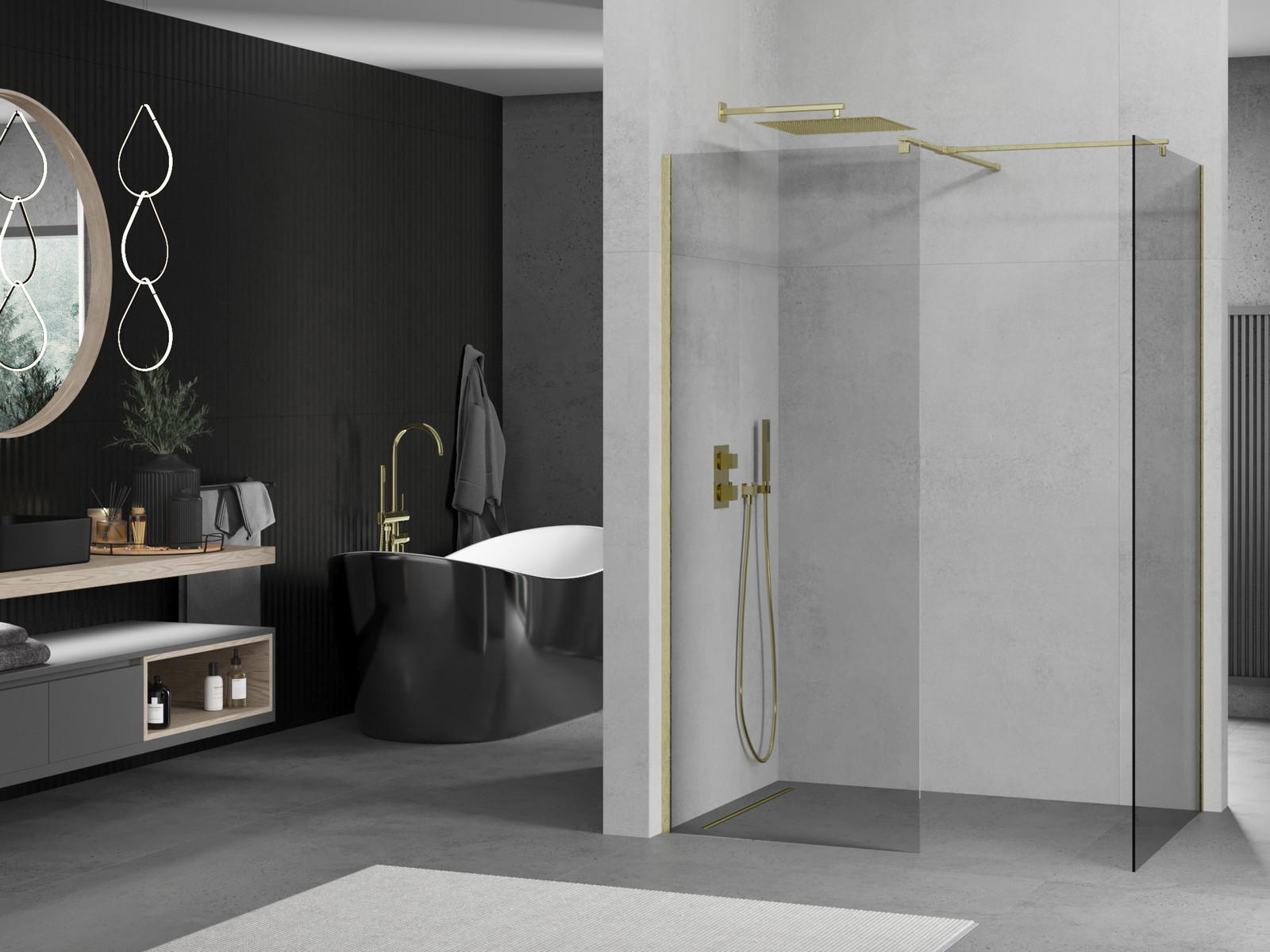 Mexen Kioto ścianka prysznicowa Walk-in 150 x 100 cm, transparent, złota szczotkowana - 800-150-202-55-00-100